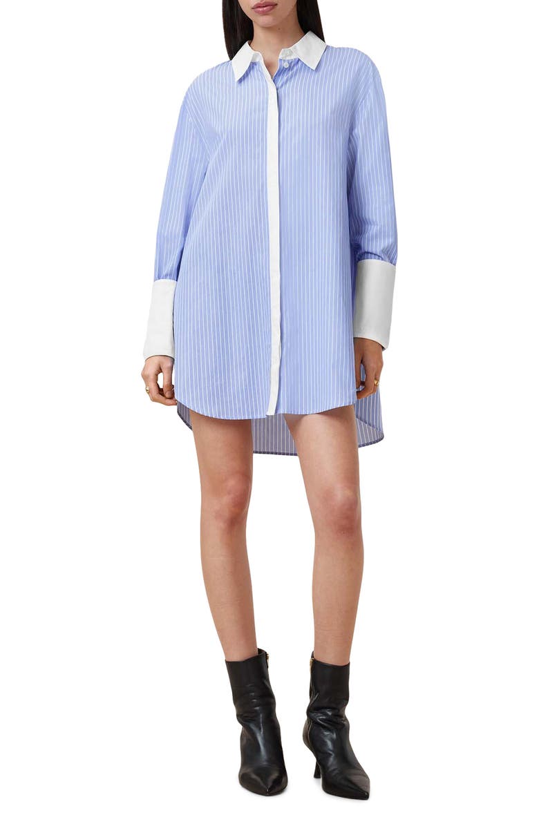 AllSaints Alber Stripe Long Sleeve Shirtdress, Main, color, Blue/ White
