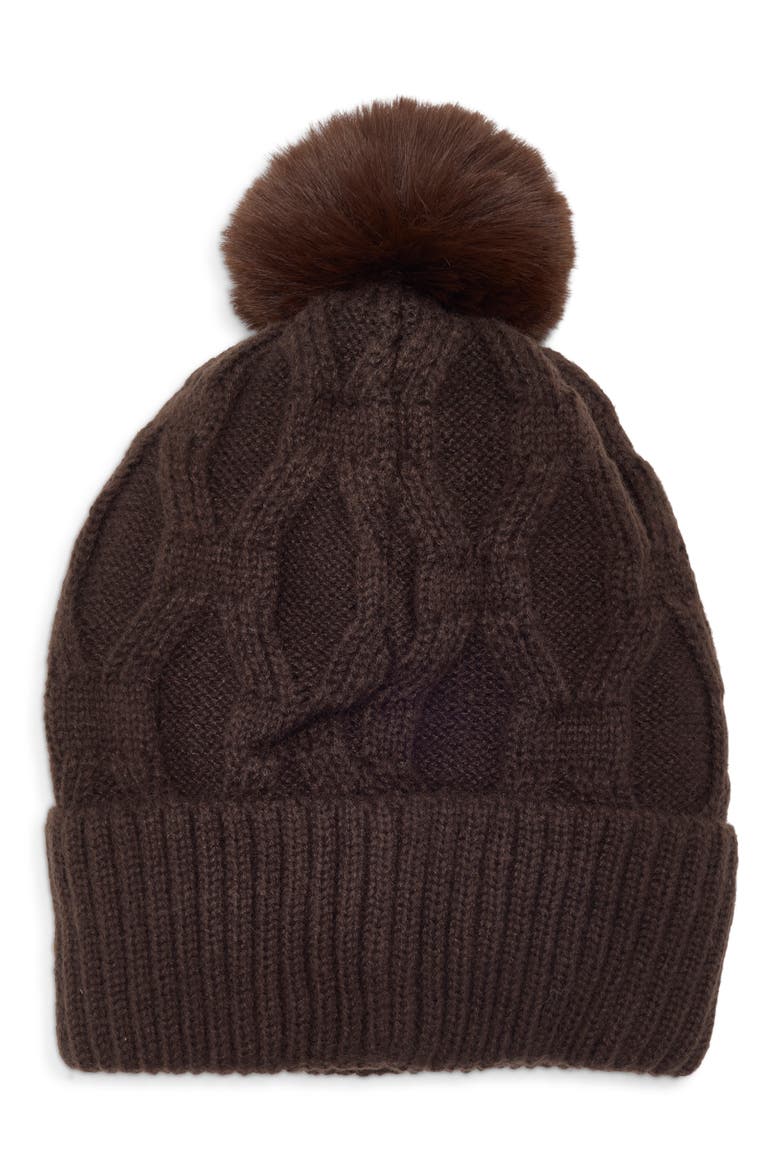 Faux Pearl Embellished Pom Beanie, Alternate, color, CHOCOLATE