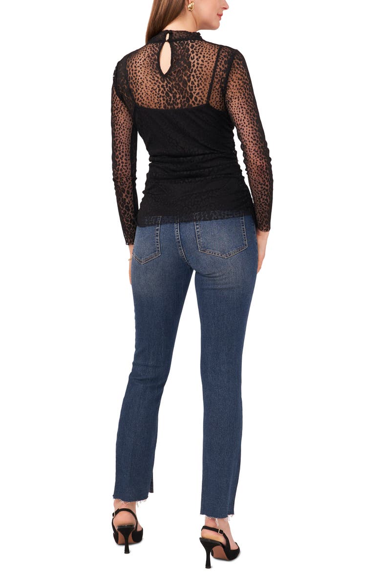 Vince Camuto Leopard Print Long Sleeve Mesh Top, Alternate, color, 