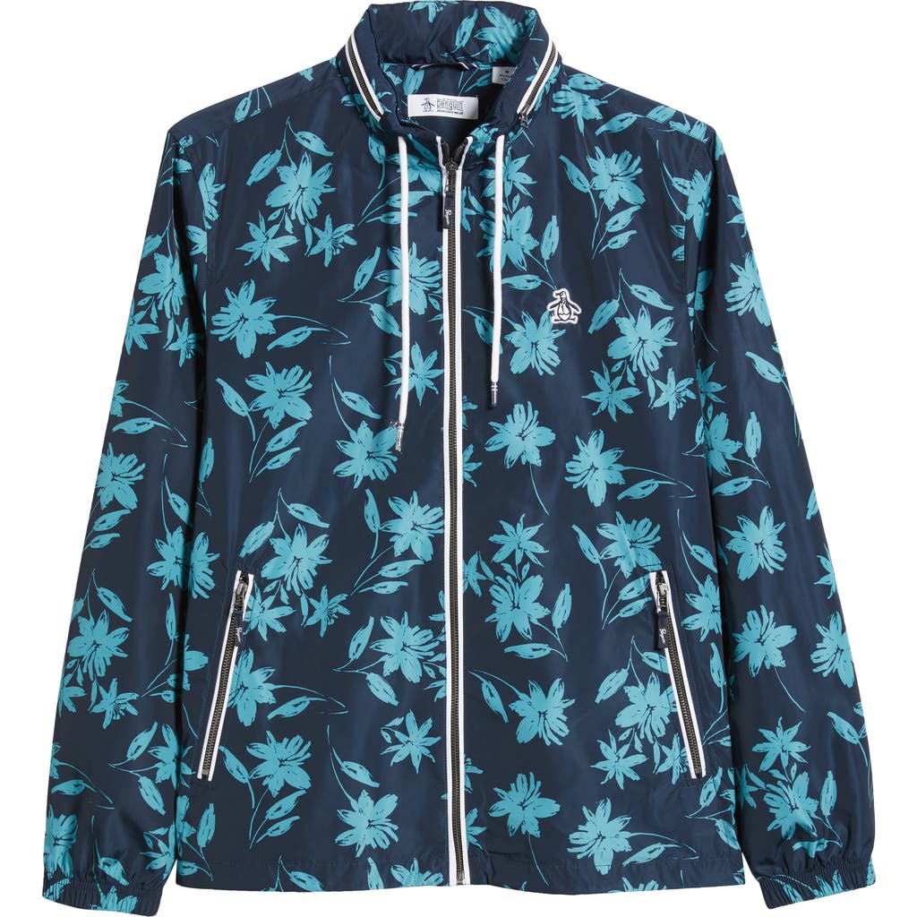Original Penguin Rec Ratner Floral Water Resistant Jacket In Dark Sapphire