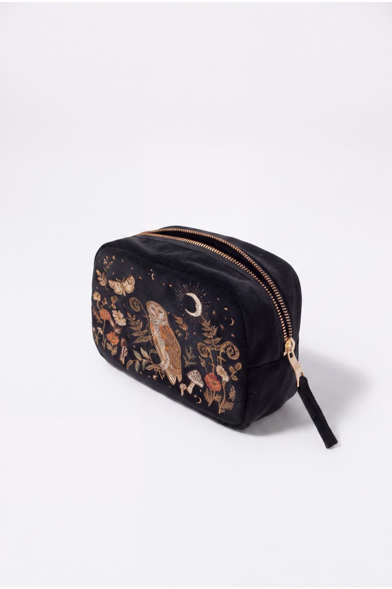 Mystical Owl Velvet Makeup Bag, Alternate, color, Charcoal
