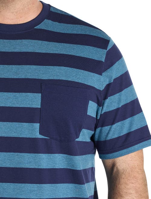 Harbor Bay By Dxl Big & Tall Moisture-wicking Striped Pocket T-shirt In Corsair Blue Heather
