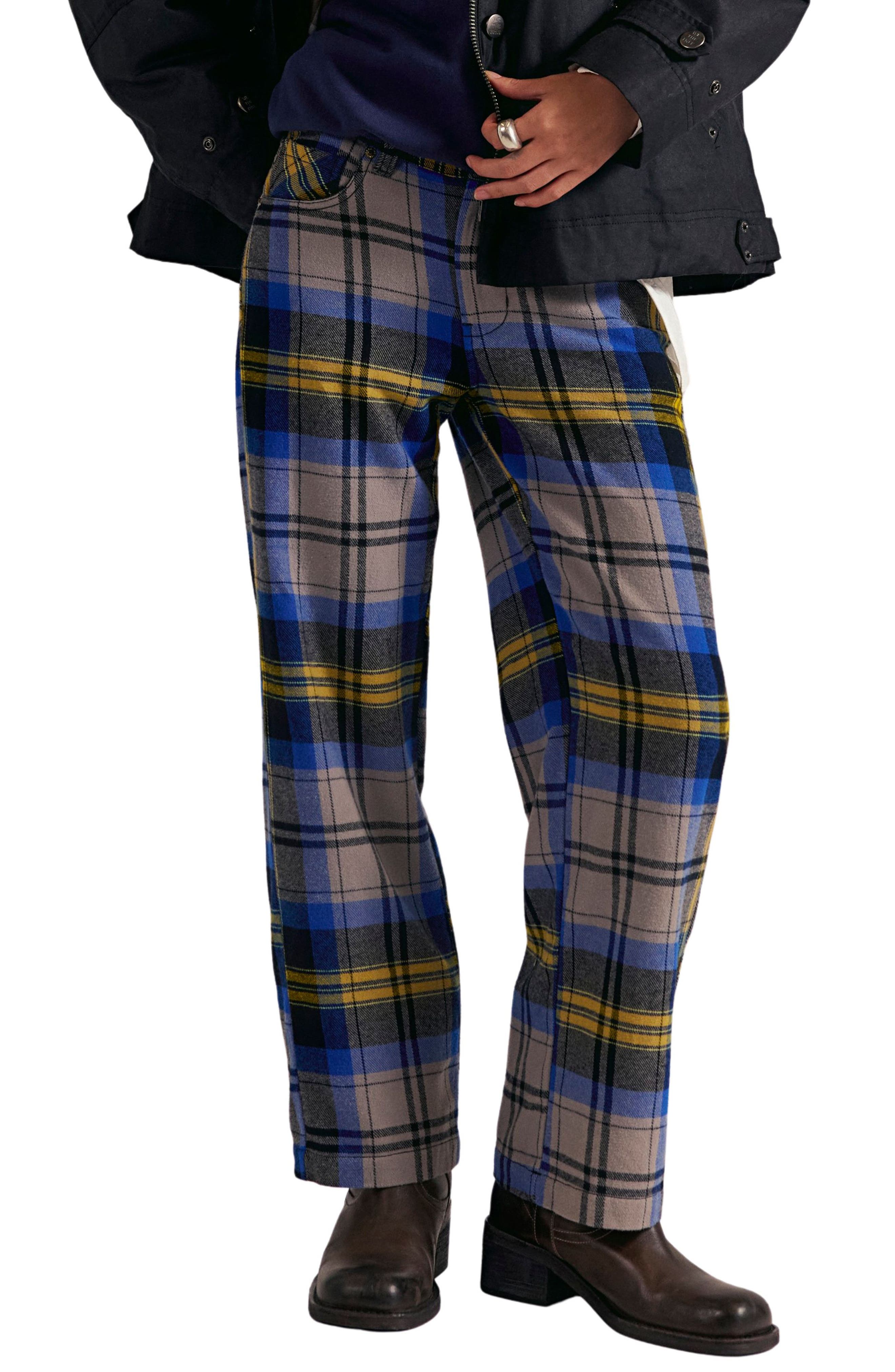 Free People Cheers Plaid High Waist Pants