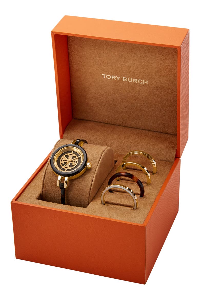 The Reva Bangle Watch Set, 28mm, Alternate, color, BLACK