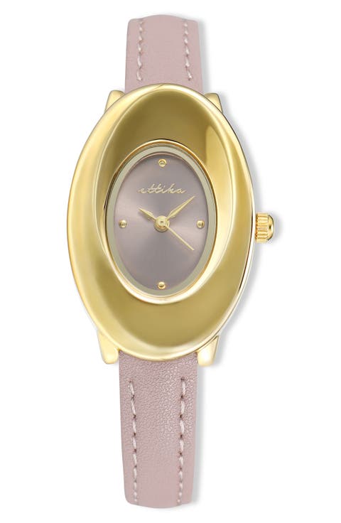 Thick Dome Quartz Leather Strap Watch, 24mm x 36.8mm