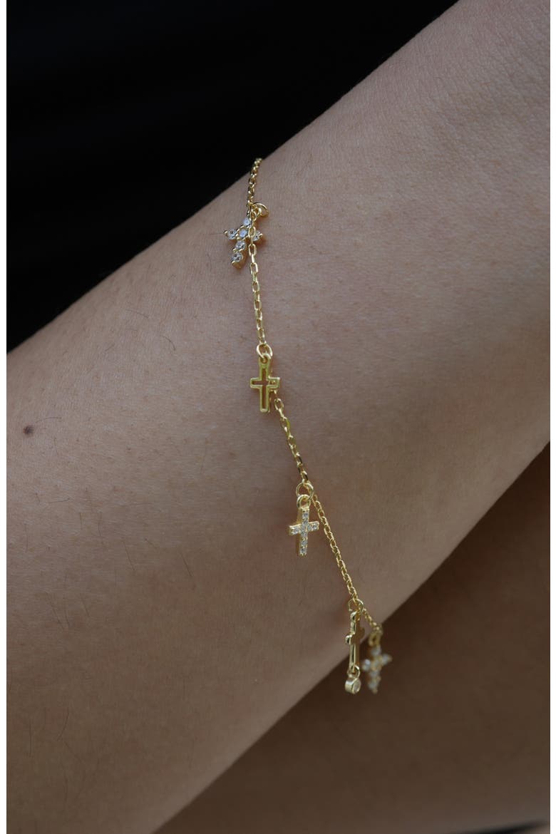 Cross Charm Bracelet, Alternate, color, GOLD