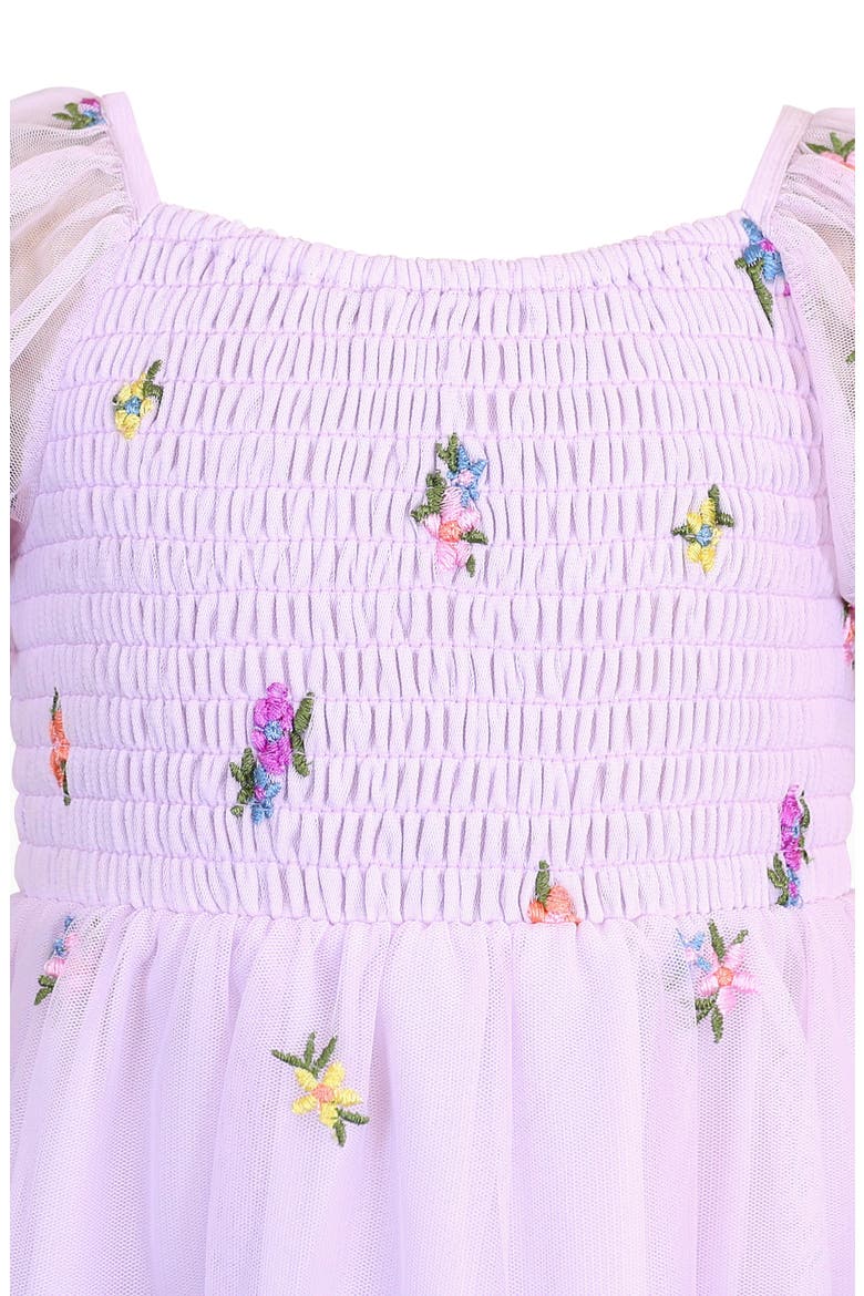 Kids' Floral Embroidered Tiered Tulle Dress, Alternate, color, LILAC