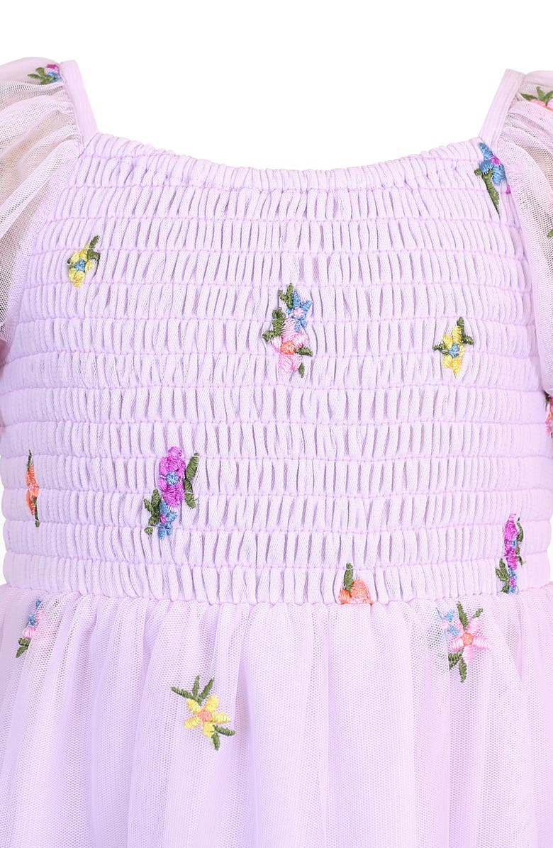 Zunie Kids' Floral Embroidered Tiered Tulle Dress, Alternate, color, Lilac