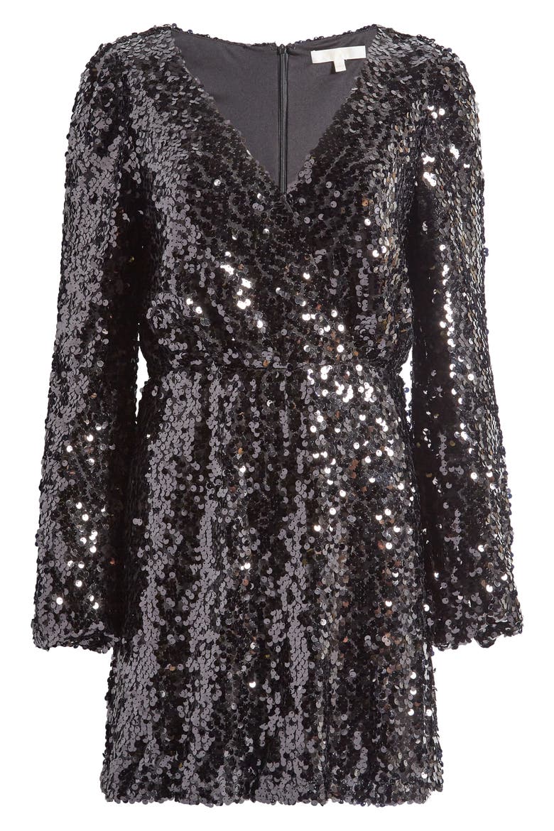 Carrie Long Sleeve Sequin Minidress, Alternate, color, BLACK SEQUIN