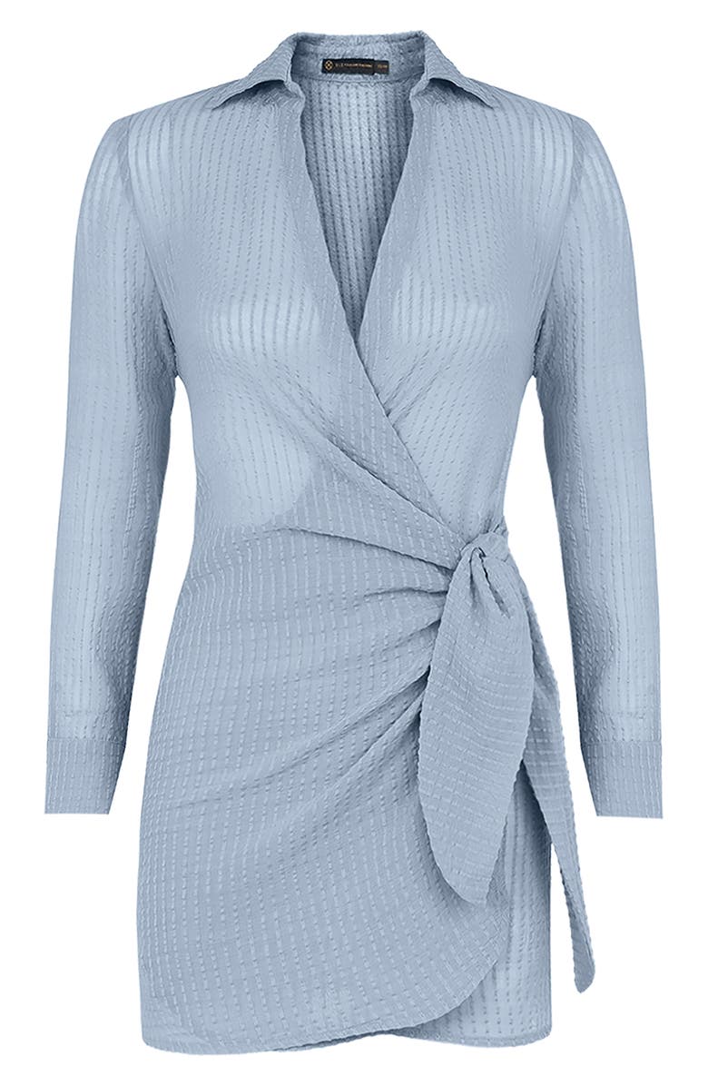 ViX Paula Hermanny Lia Long Sleeve Cotton Cover-Up Dress, Alternate, color, Blue