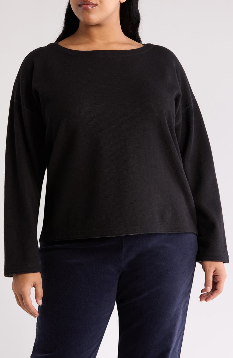 Eileen Fisher Reversible Boat Neck Organic Cotton Top, Main, color, Black