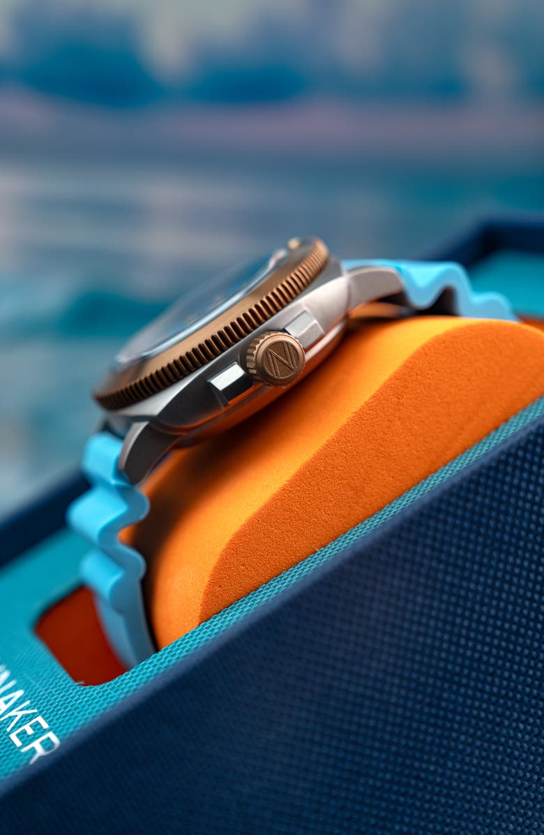 SPINNAKER Hull Titanium Bronze Automatic Lapidary Turquoise Silicone Strap Watch, 42mm, Alternate, color,