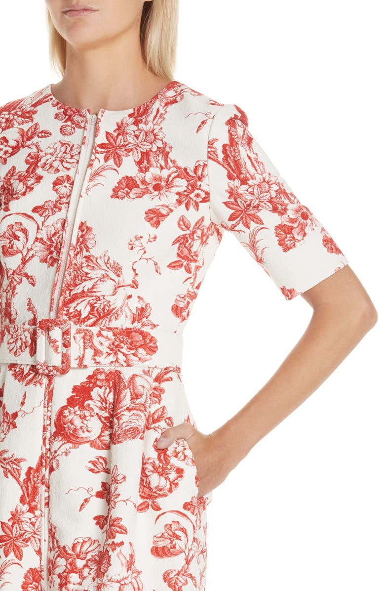 Oscar de la Renta Toile Print Belted Zip Front Dress, Alternate, color, 