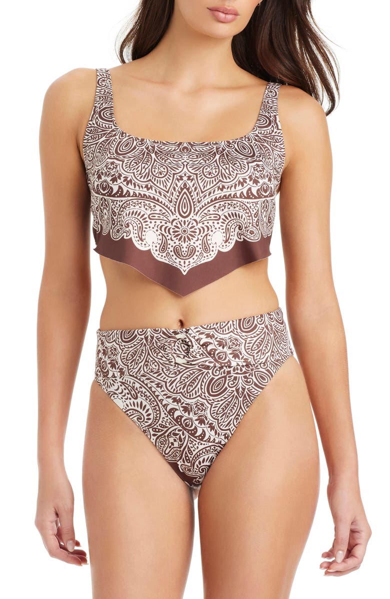 Sanctuary Printed Handkerchief Hem Tankini Top, Alternate, color, Espresso