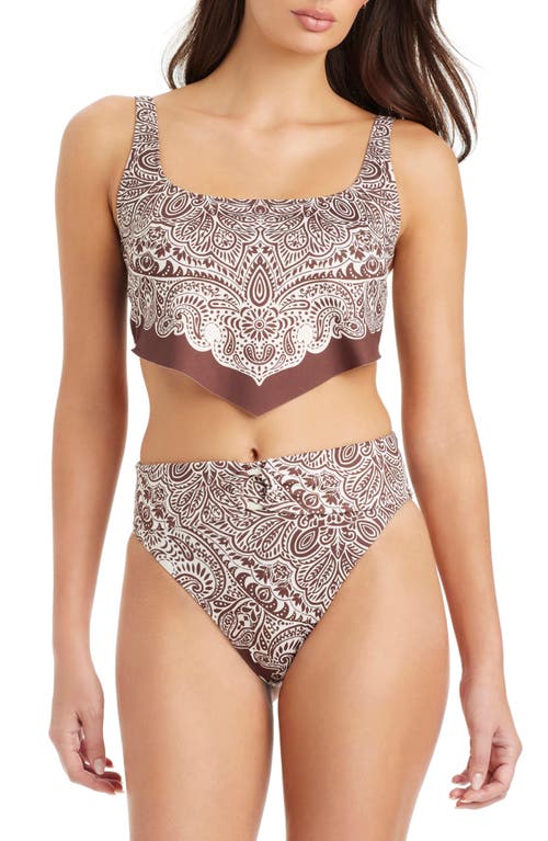 Sanctuary Printed Handkerchief Hem Tankini Top In Brown