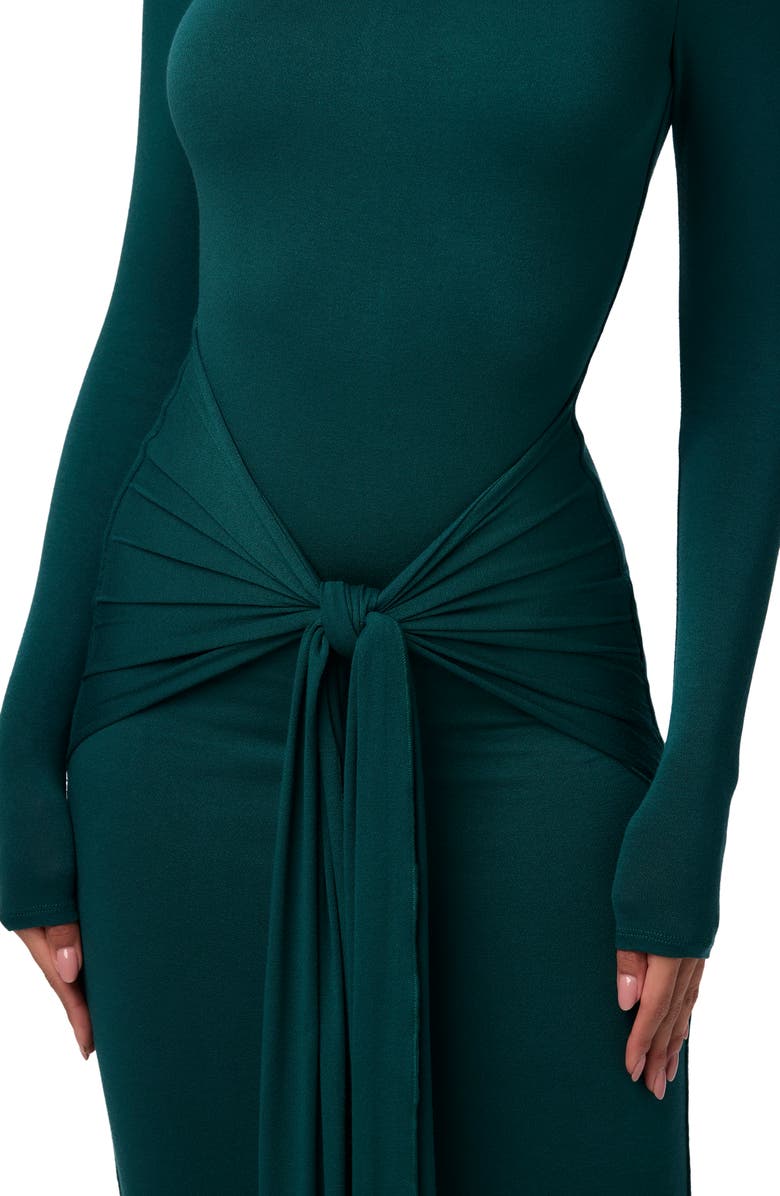 Naked Wardrobe Tie Front Long Sleeve Maxi Dress, Alternate, color, Deep Teal