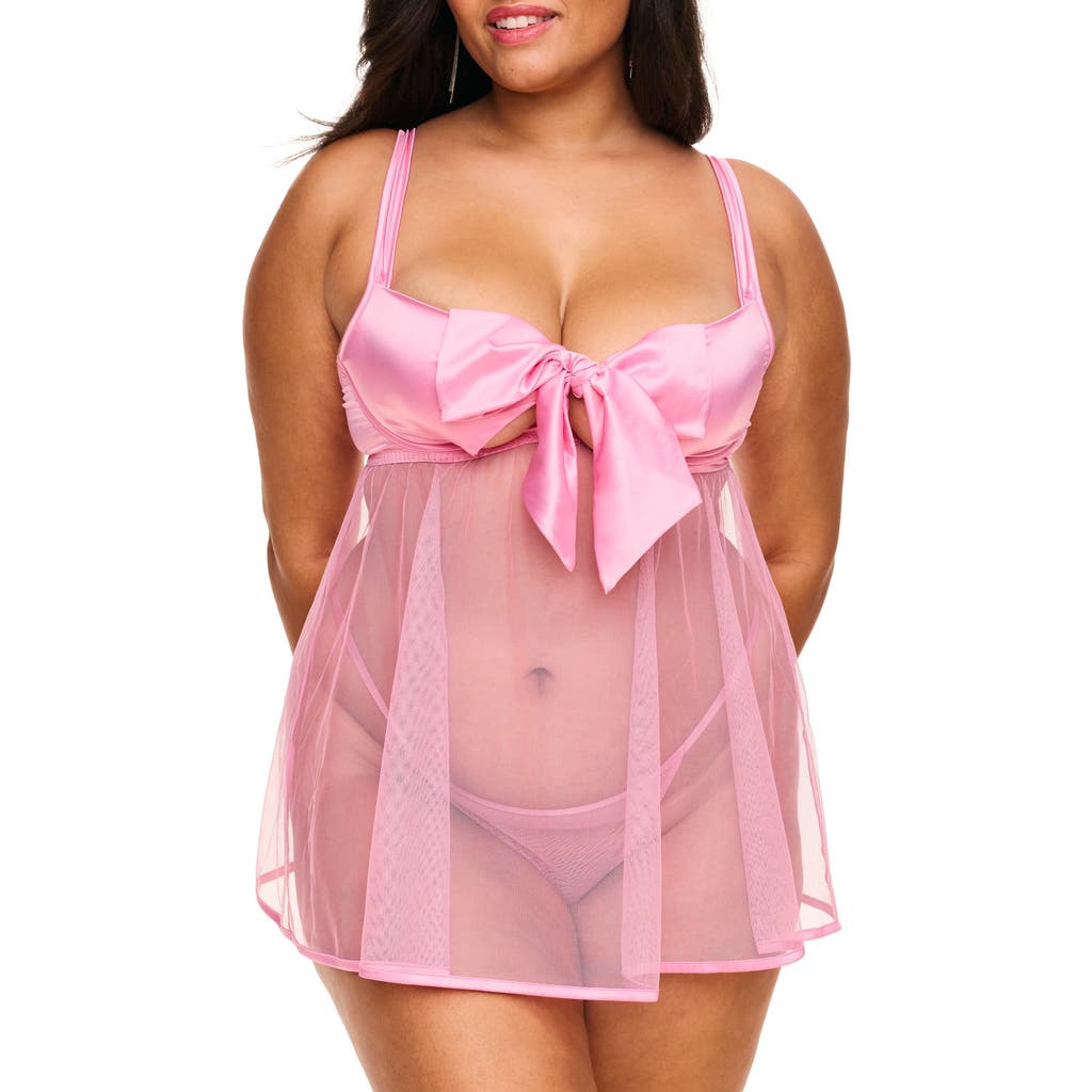 Adore Me Bessima Babydoll & G-string Set Lingerie In Medium Pink