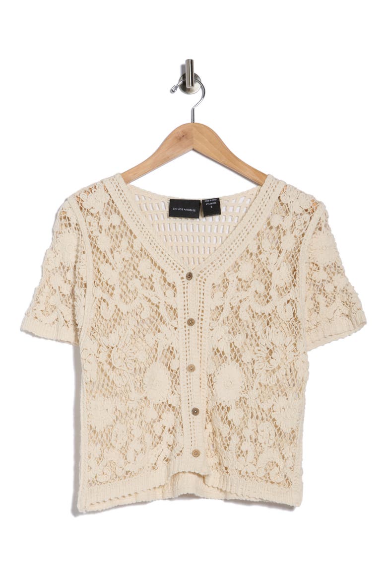 Open Stitch Short Sleeve Button-Up Shirt, Alternate, color, NATURAL