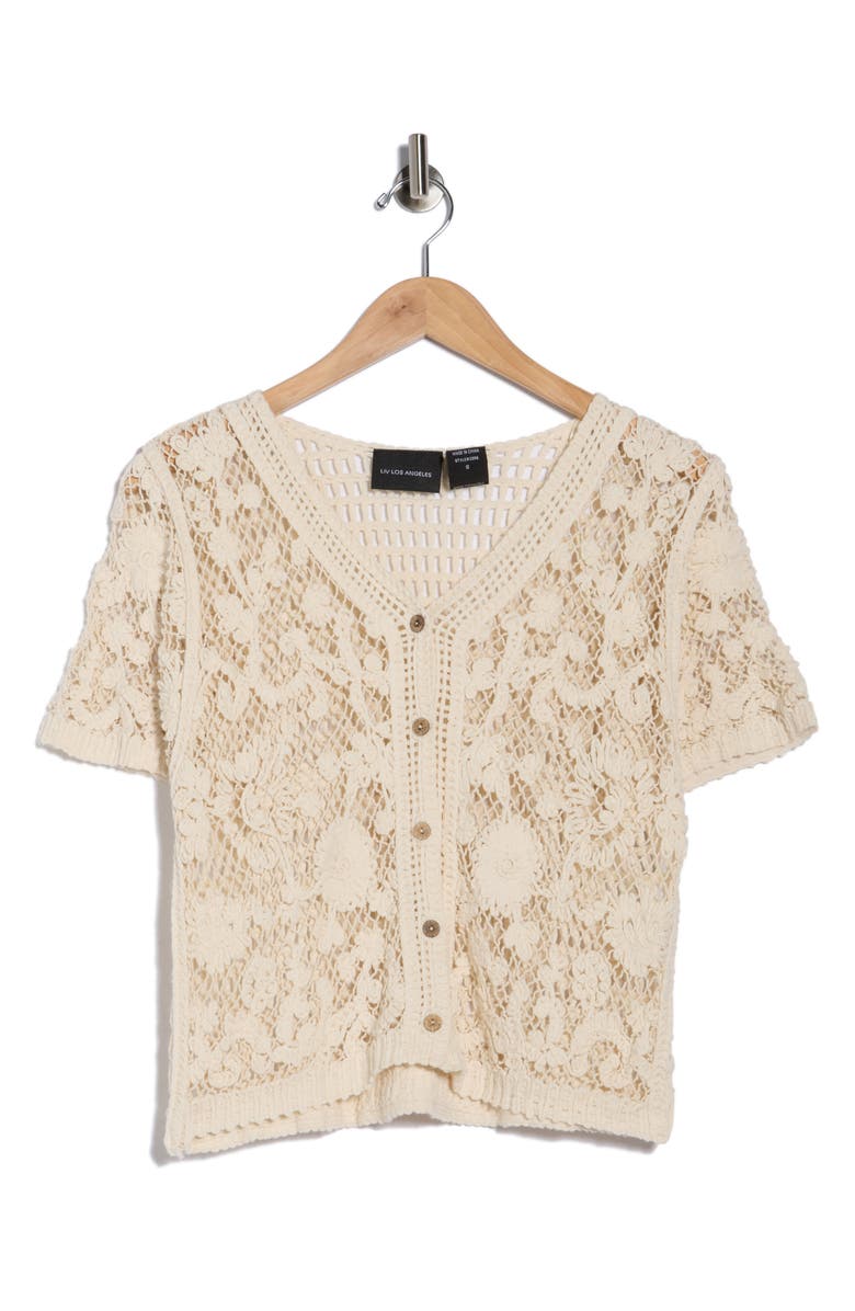 Forgotten Grace Open Stitch Short Sleeve Button-Up Shirt, Alternate, color,