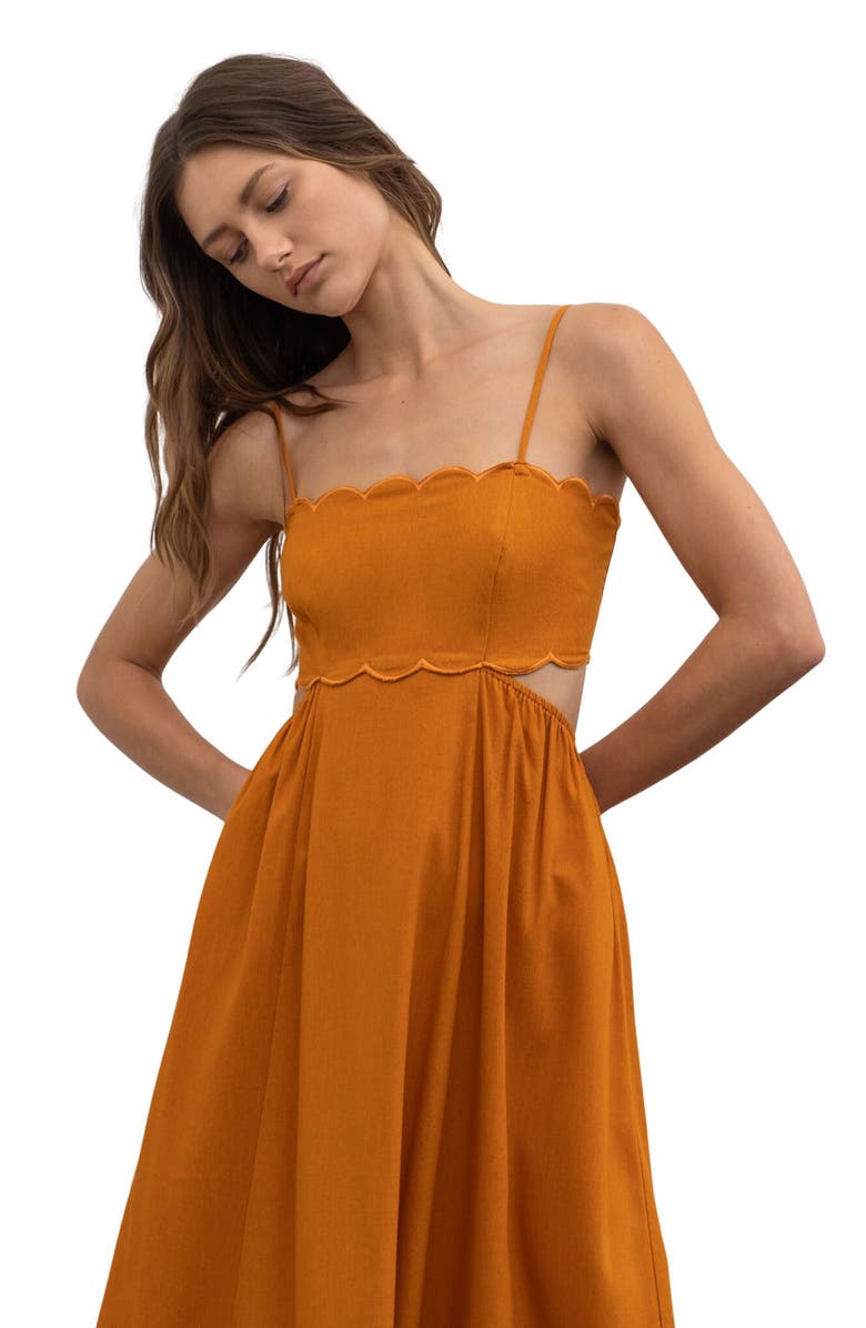 MOON RIVER Scalloped Linen & Cotton Midi Dress, Alternate, color, 