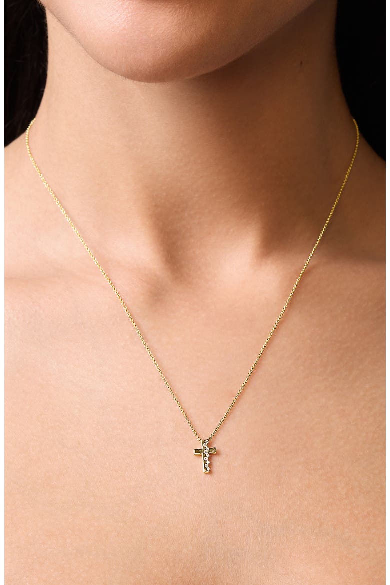 Audrey Diamond Cross Pendant Necklace, Alternate, color, 18K YELLOW GOLD