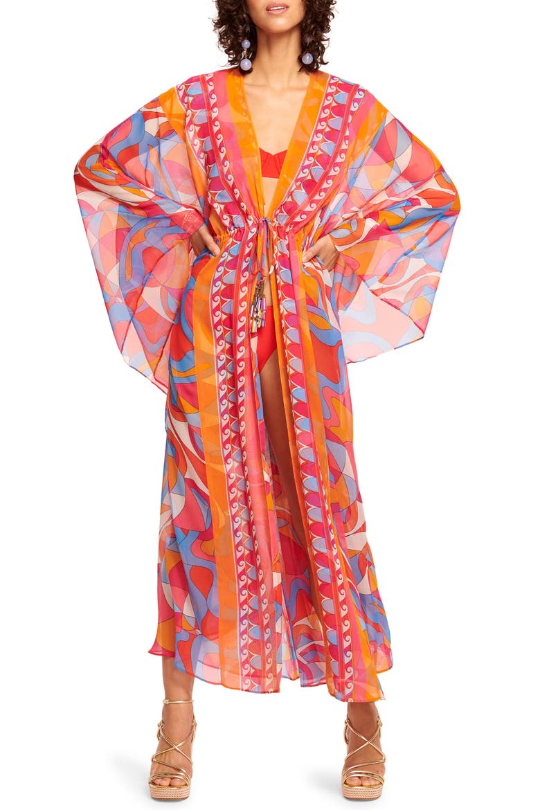 Phebe Print Cover-Up Maxi Dress, Main, color, APRICOT MULTI