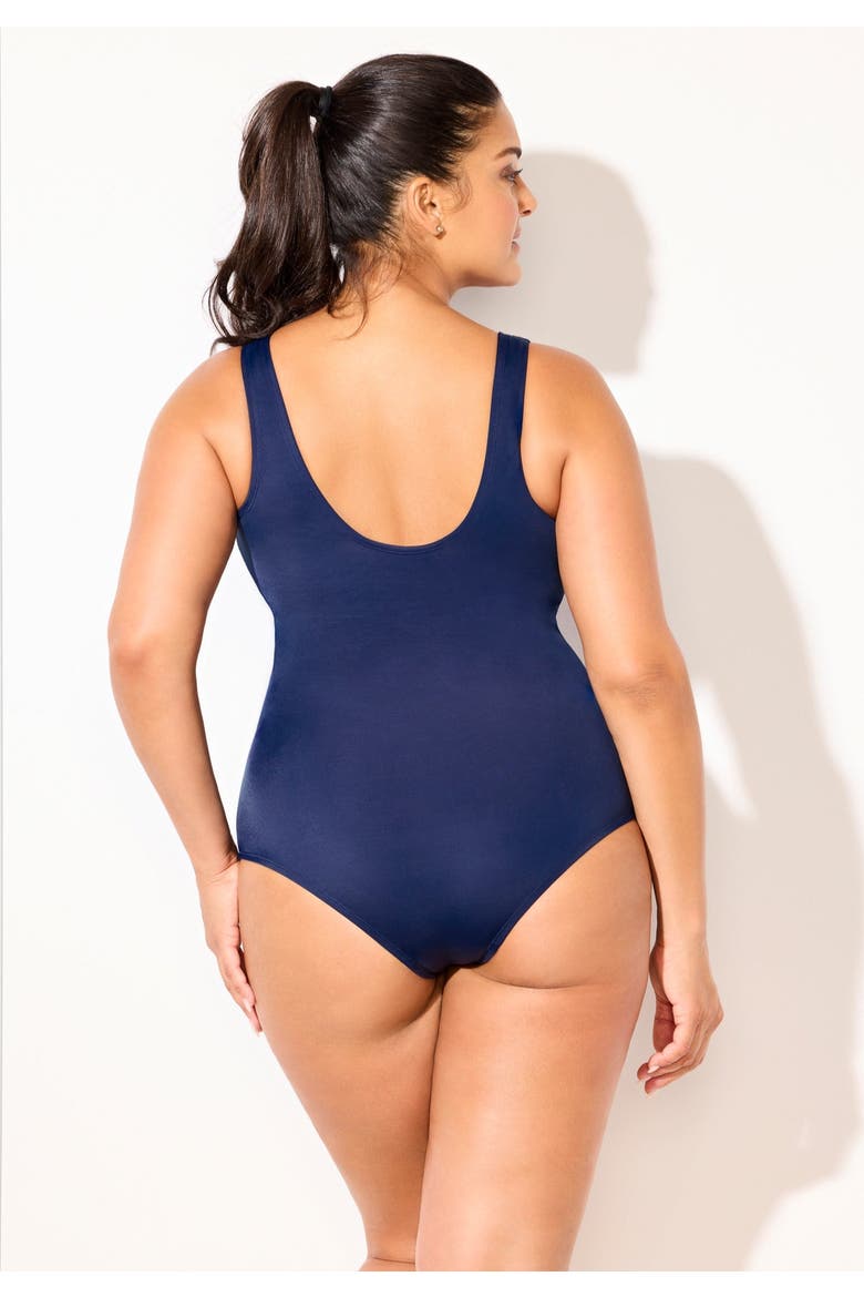 High Neck Tummy Control One Piece Swimsuit, Alternate, color, Blue Aztec