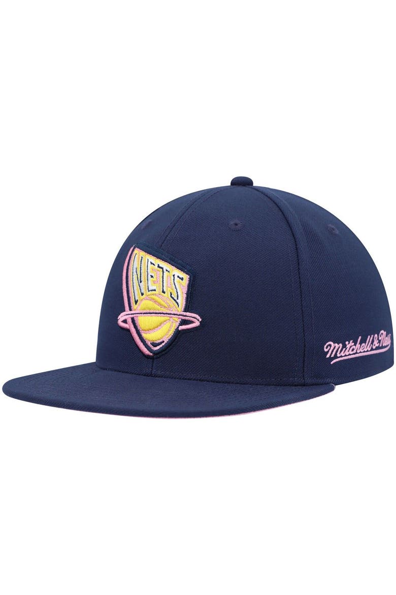 Men's Mitchell & Ness Navy New Jersey Nets 35 Years Burnt Sunrise Fitted Hat, Alternate, color, Navy