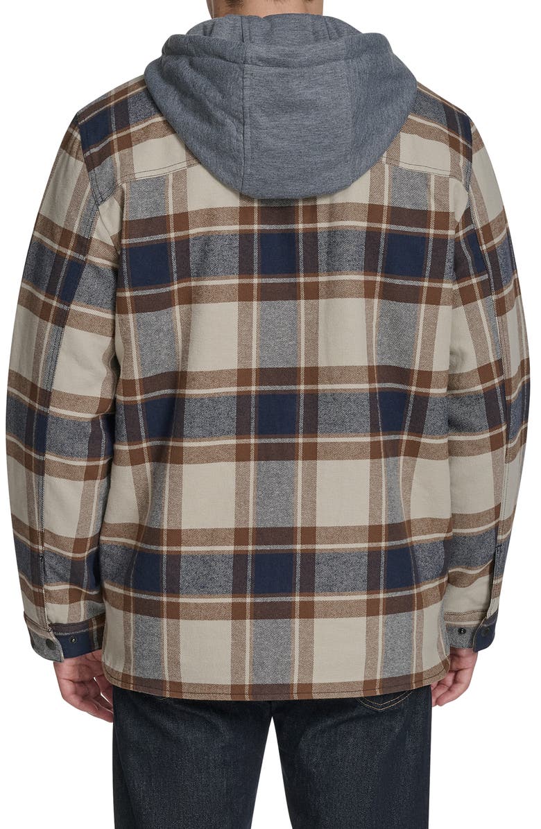 Levi's Plaid Faux Shearling Lined Jersey Hood Shirt Jacket, Alternate, color, British Tan