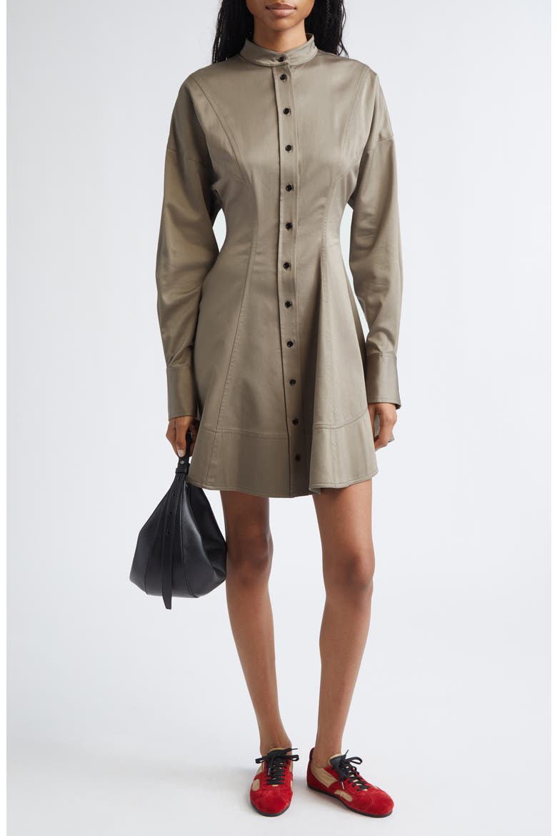Janan Long Sleeve Cotton Stretch Sateen Dress, Alternate, color, DARK FLAX