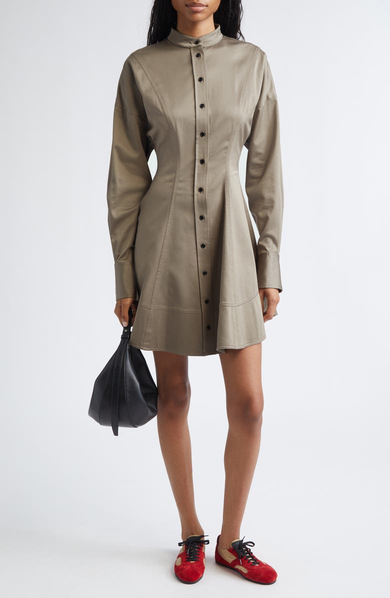 Proenza Schouler Janan Long Sleeve Cotton Stretch Sateen Dress, Alternate, color, Dark Flax