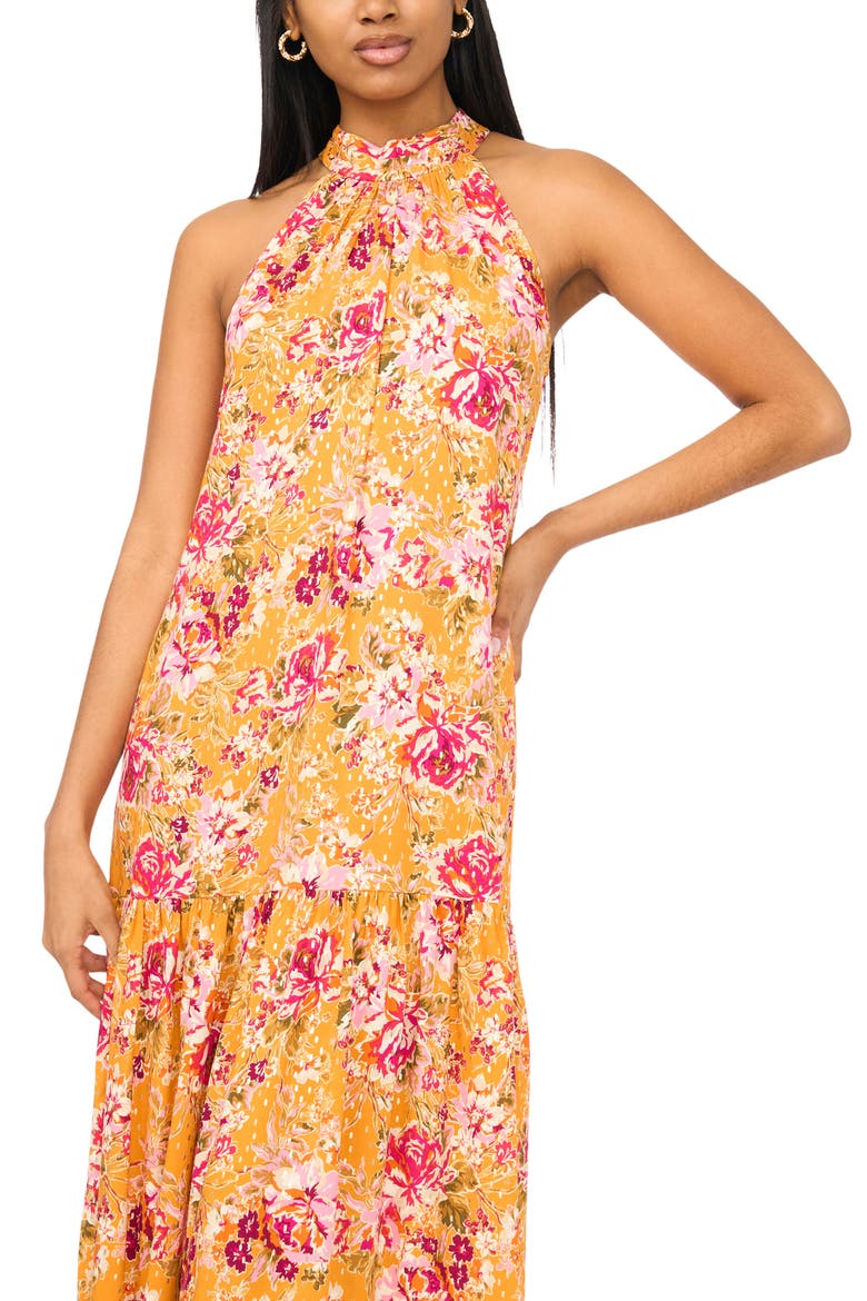 Tiered Maxi Halter Dress, Alternate, color, HOT PINK