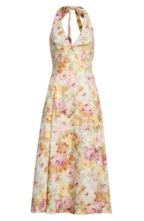 Murano Floral Linen Halter Dress