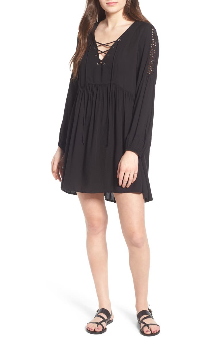 All in Favor Lace-Up Babydoll Dress, Main, color,