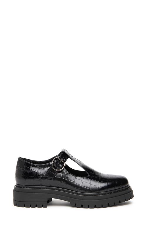 Nerogiardini Croc Embossed Lug Sole Mary Jane In Black