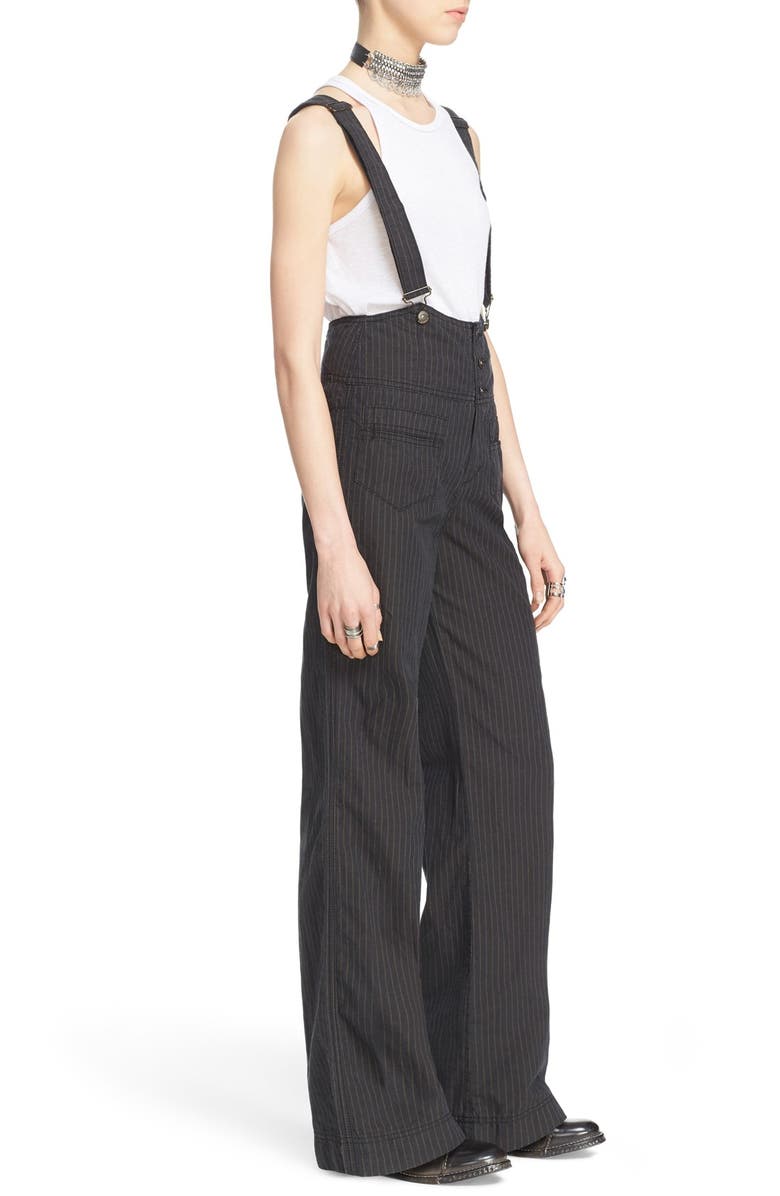Free People Pinstripe Flare Overalls, Alternate, color, 