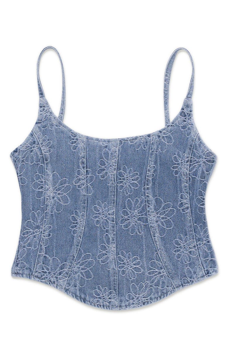 HONOR THE GIFT Embroidered Denim Corset, Main, color, Light Blue