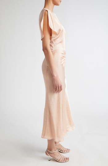 Ruched Waist Satin Midi Dress