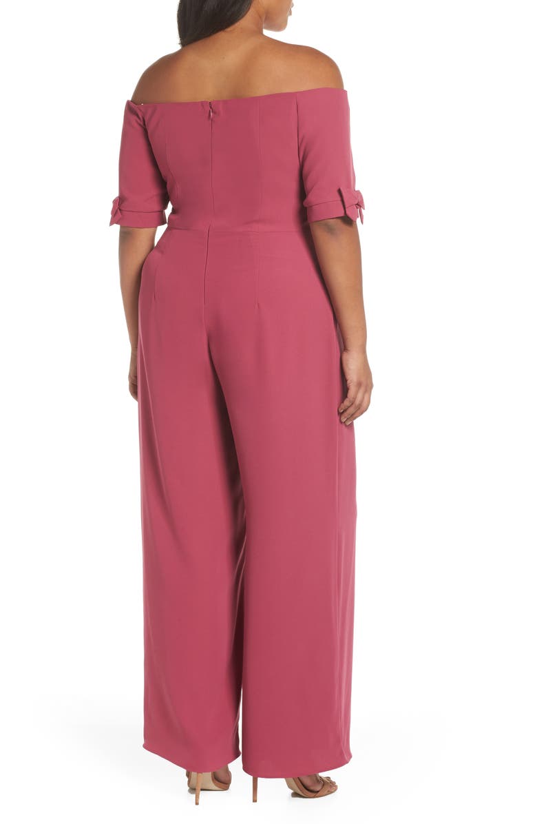 Gal Meets Glam Collection Meredith Crepe Off the Shoulder Jumpsuit, Alternate, color, 