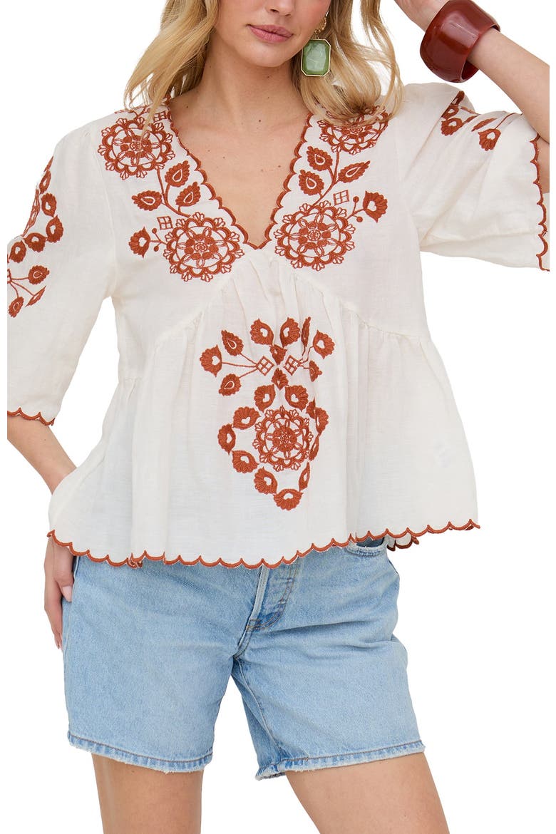Aubrey V-Neck Embroidered Blouse, Main, color, Cream