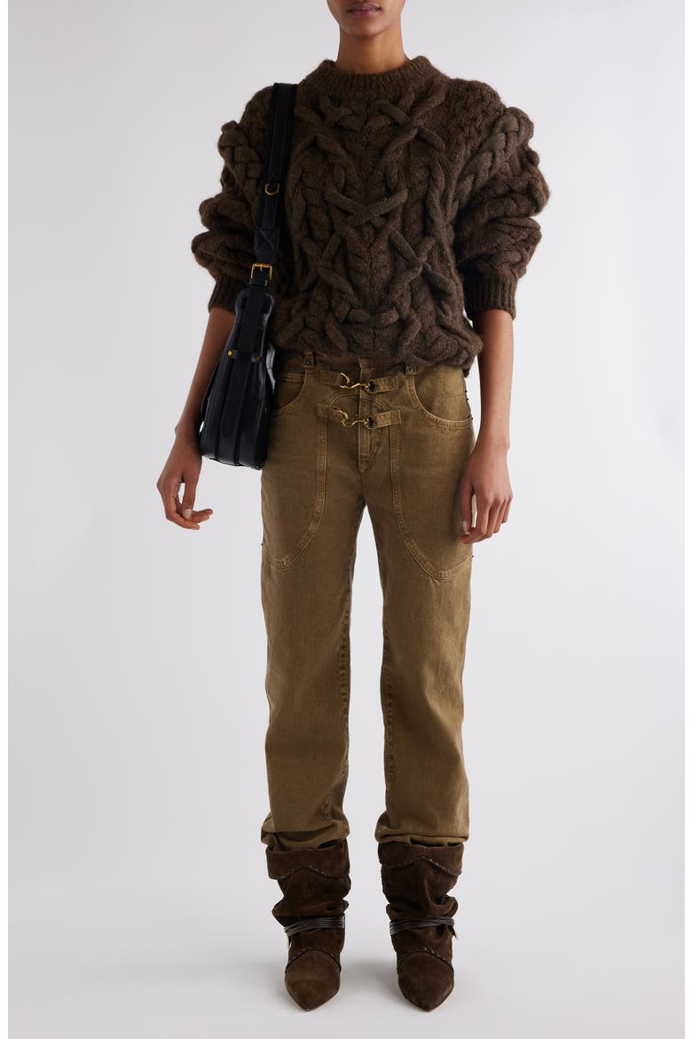 Basiliane Chunky Wool & Alpaca Blend Cable Sweater, Alternate, color, BRONZE
