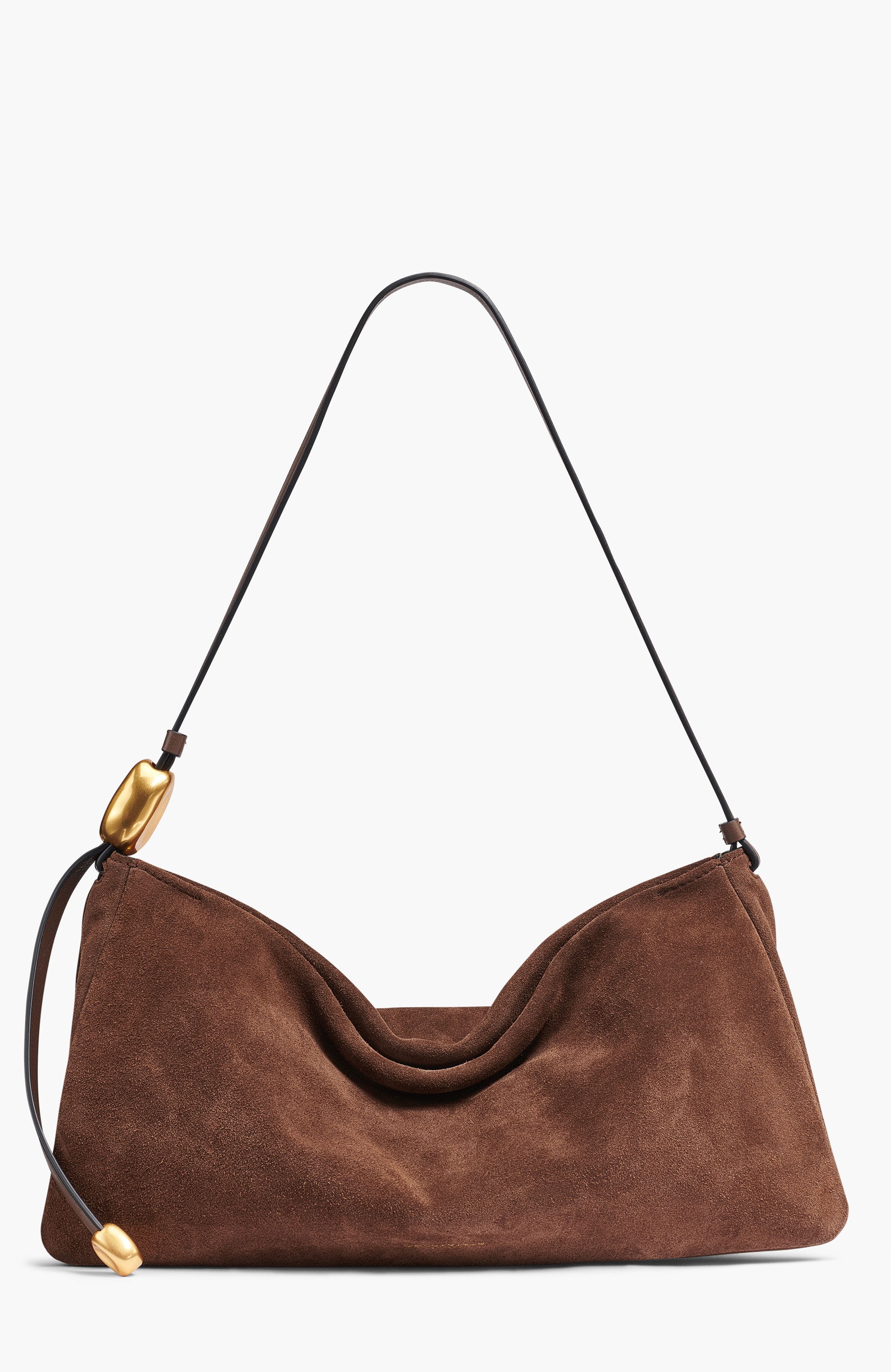 Donna Karan New York Velvet Suede Large Shoulder, Main, color, Chocolate