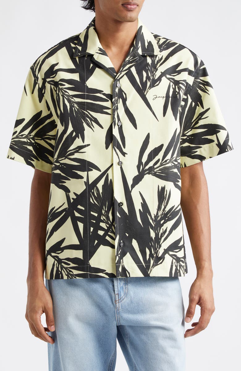 Jacquemus La Chemise Jean Foliage Print Bowling Shirt, Main, color, 