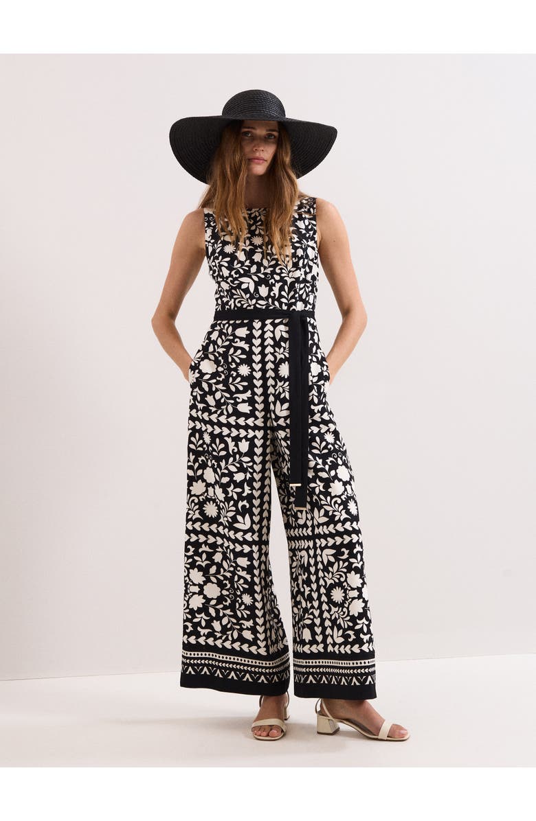 Phase Eight Cyra Printed Jumpsuit, Main, color, Black/Ivory