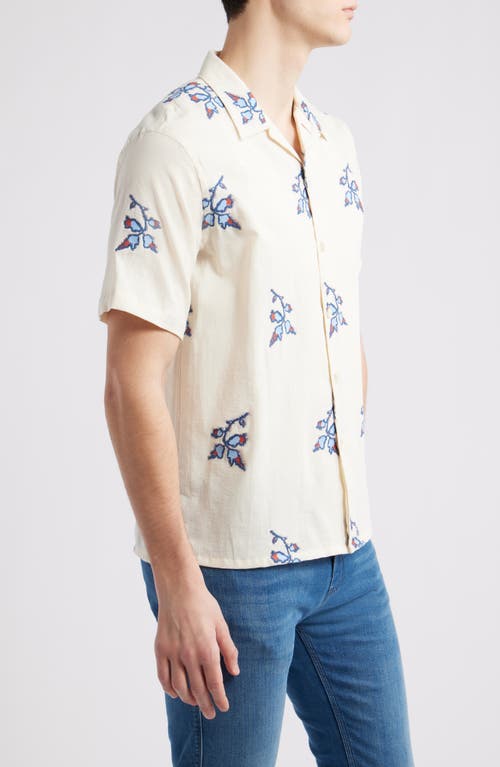 Shop Paul Smith Floral Embroidered Casual Fit Camp Shirt In Off White