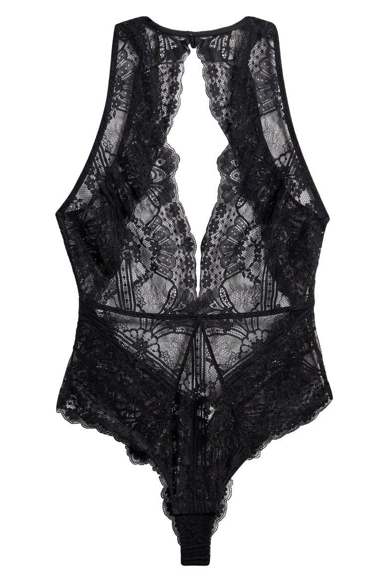 La Chamade Cutout Lace Teddy, Alternate, color, BLACK
