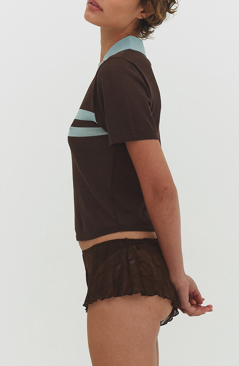 Find Me Now Placed Stripe Polo Sweater, Alternate, color, Cocoa