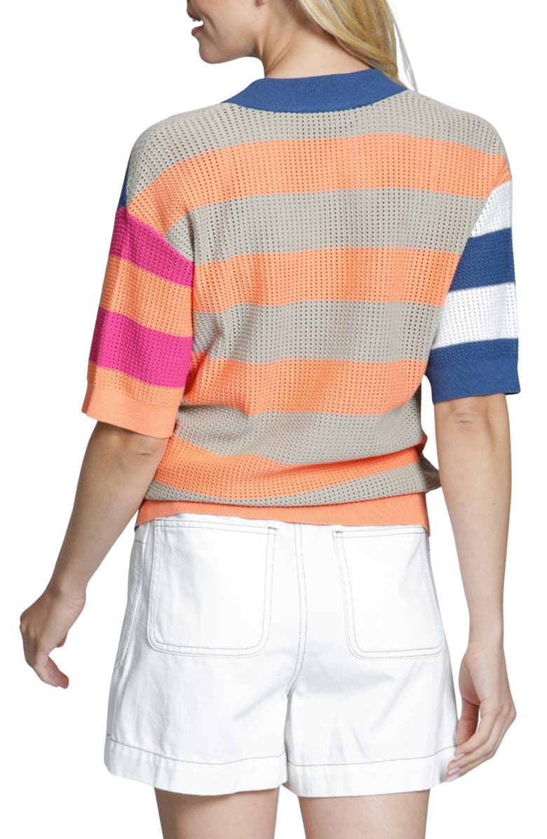 APNY Stripe Elbow Sleeve Openwork Knit Top, Alternate, color, 