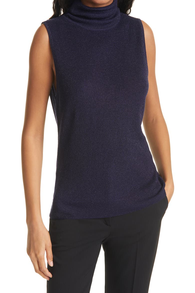 Sabrina Metallic Sleeveless Turtleneck Sweater, Main, color, MIDNIGHT