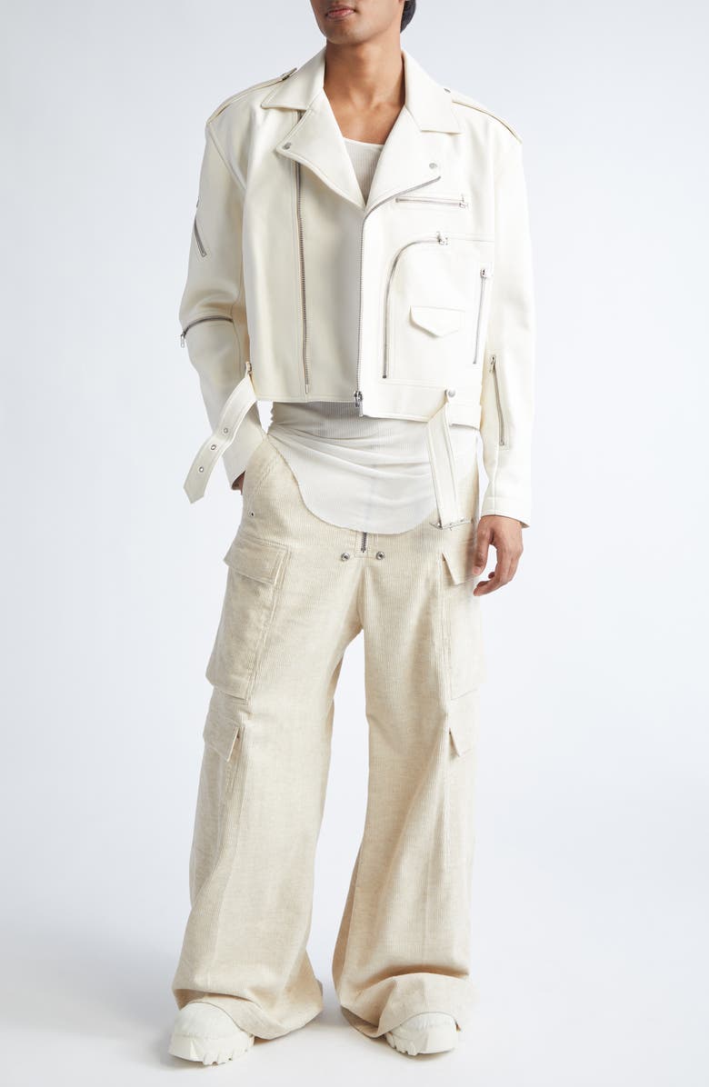 Rick Owens Jumbo Bauhaus Stooges Crop Leather Jacket, Alternate, color, Milk